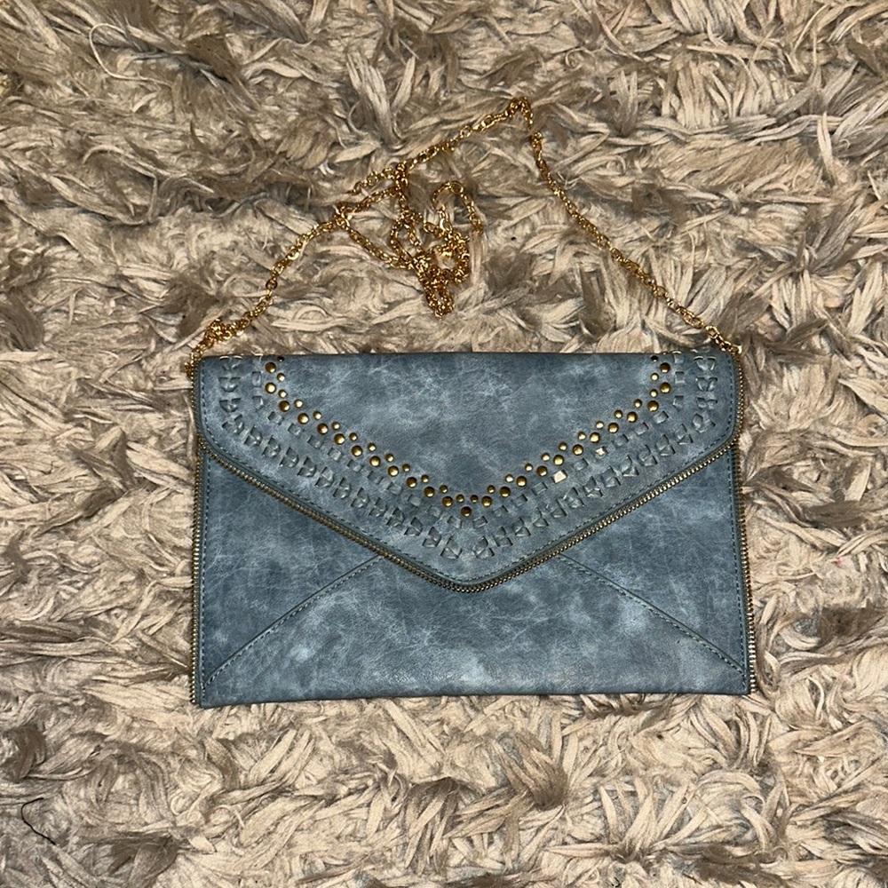 Stylish Blue Clutch with Gold Chain